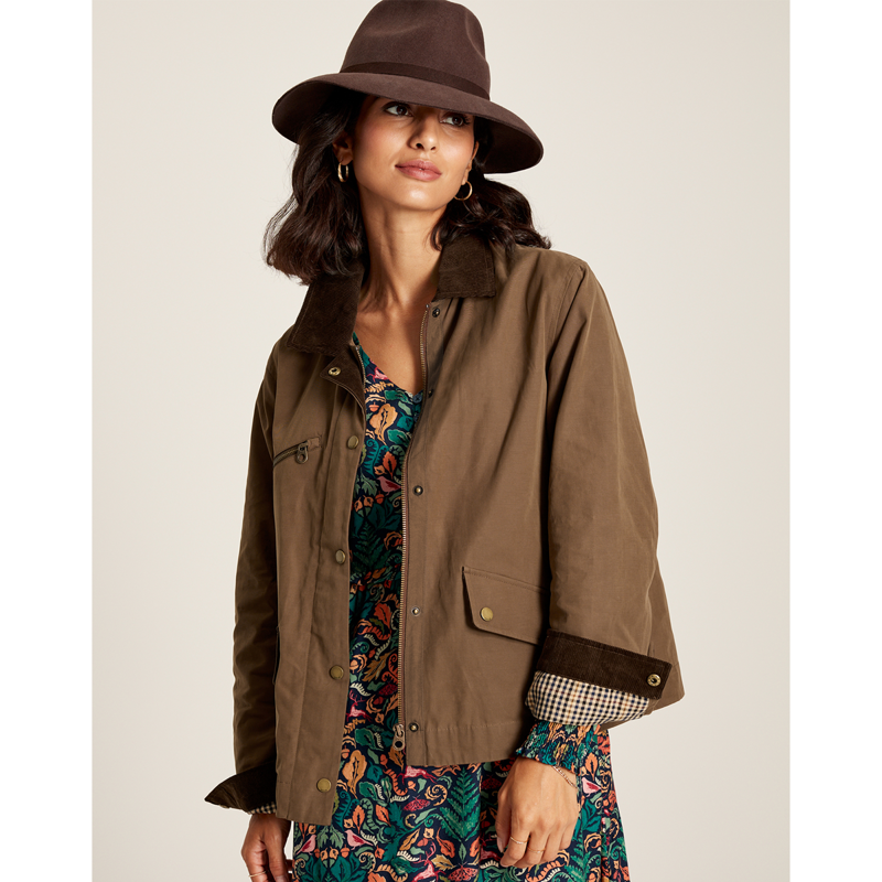 Joules Belfield Cropped Wax Jacket - Sable Brown-1